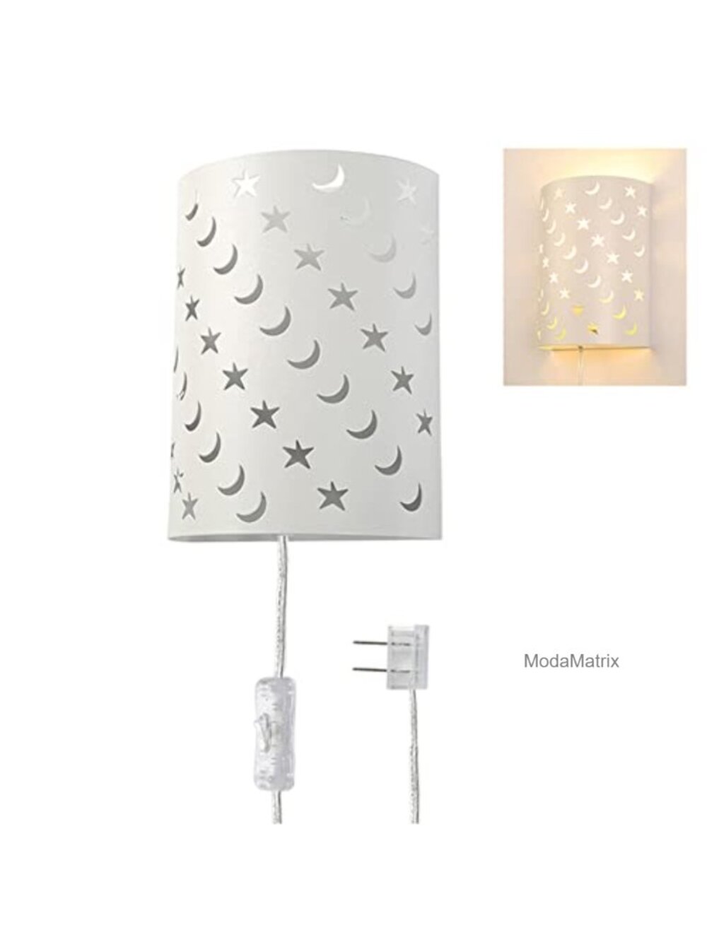 Kids Wall Sconce Stars Moons Plug In Nursery Lamp E26 6FT Cord